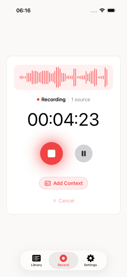 Recordd Sprachrekorder App auf dem iPhone, während einer Aufnahme